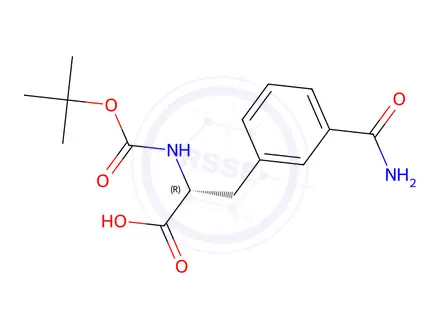 Chemical structure of (R)-2-((tert-butoxycarbonyl)amino)-3-(3-carbamoylphenyl)propanoic acid
