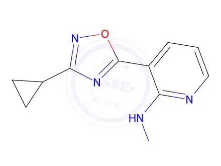 Chemical structure of 3-Cyclopropyl-5-(2-hydrazinylpyridin-3-yl)-1,2,4-oxadiazole