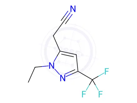 Chemical structure of 2-(1-Ethyl-3-(trifluoromethyl)-1H-pyrazol-5-yl)acetonitrile