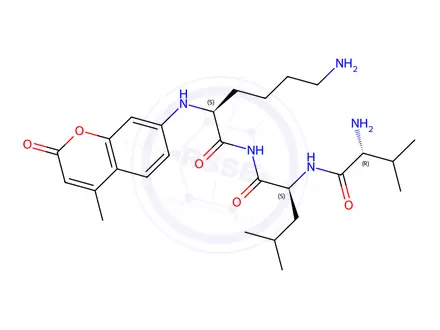 Chemical structure of valyl-leucyl-lysyl-7-amino-4-methylcoumarin