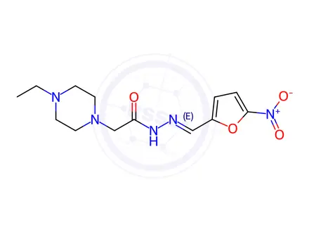 Chemical structure of 5-Nitro-2-furaldehyde (4-ethyl-1-piperazinylacetyl)hydrazone