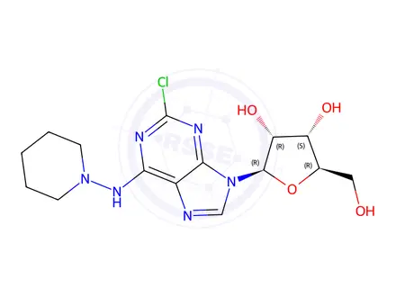 Chemical structure of (2R,3R,4S,5R)-2-(2-Chloro-6-(piperidin-1-ylamino)-9H-purin-9-yl)-5-(hydroxymethyl)tetrahydrofuran-3,4-diol