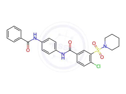 Chemical structure of N-(4-benzamidophenyl)-4-chloro-3-(piperidin-1-ylsulfonyl)benzamide