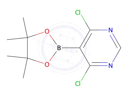 Chemical structure of 4,6-Dichloro-5-(4,4,5,5-tetramethyl-1,3,2-dioxaborolan-2-yl)pyrimidine