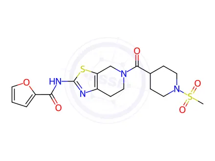 Chemical structure of N-(5-(1-(Methylsulfonyl)piperidine-4-carbonyl)-4,5,6,7-tetrahydrothiazolo[5,4-c]pyridin-2-yl)furan-2-carboxamide