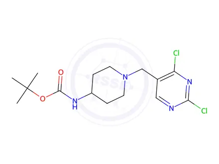 Chemical structure of TERT-BUTYL(1-((2,4-DICHLOROPYRIMIDIN-5-YL)METHYL)PIPERIDIN-4-YL)CARBAMATE