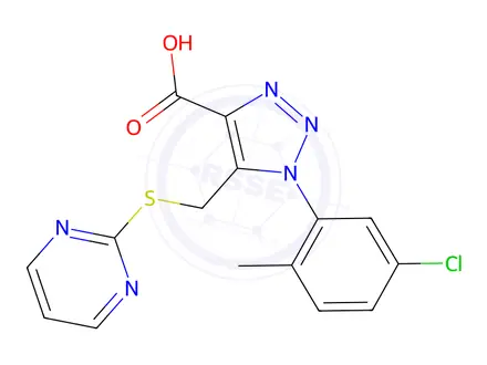 Chemical structure of 1-(5-Chloro-2-methylphenyl)-5-((pyrimidin-2-ylthio)methyl)-1H-1,2,3-triazole-4-carboxylic acid