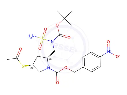 Chemical structure of (2S,4S)-4-Nitrobenzyl 4-(acetylthio)-2-(((tert-butoxycarbonyl)(sulfamoyl)amino)methyl)pyrrolidine-1-carboxylate