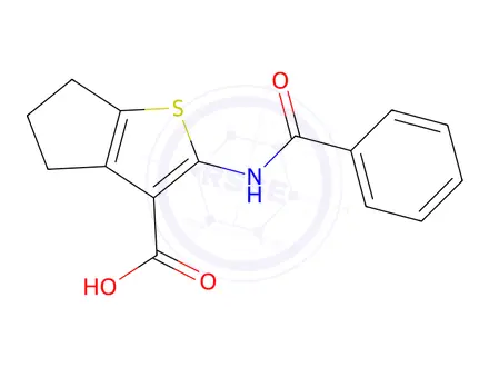 Chemical structure of 2-Benzamido-5,6-dihydro-4h-cyclopenta[b]thiophene-3-carboxylic acid