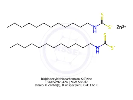 Chemical structure of bis(dodecyldithiocarbamato-S,S')zinc