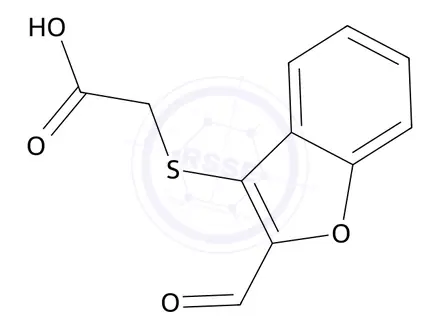 Chemical structure of 2-((2-Formylbenzofuran-3-yl)thio)acetic acid