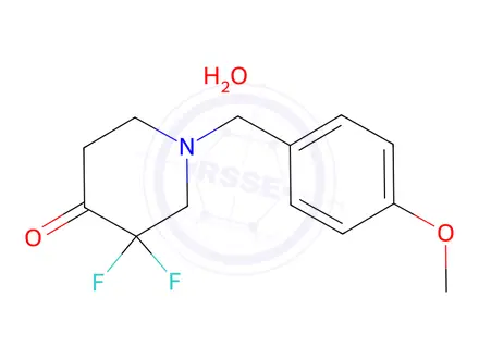 Chemical structure of 3,3-difluoro-1-(4-methoxybenzyl)piperidin-4-one hydrate