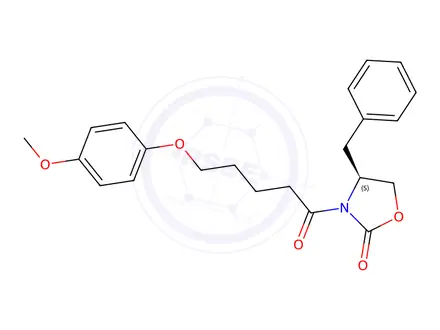 Chemical structure of 3-[5-(4-Methoxyphenoxy)-1-oxobutyl]-(4S)-4-benzyl-2-oxazolidinone
