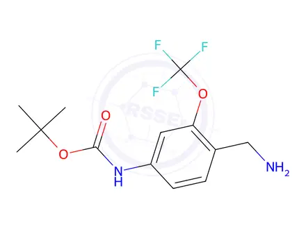Chemical structure of tert-Butyl (4-(aminomethyl)-3-(trifluoromethoxy)phenyl)carbamate