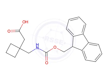 Chemical structure of 2-(1-(((((9H-Fluoren-9-yl)methoxy)carbonyl)amino)methyl)cyclobutyl)acetic acid