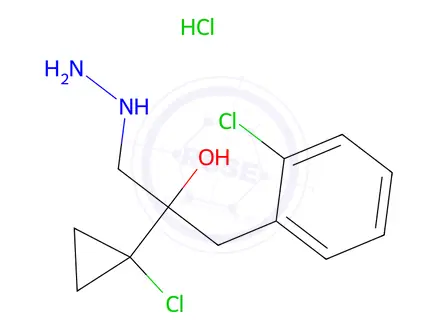 Chemical structure of Benzeneethanol, 2-chloro-α-(1-chlorocyclopropyl)-α-(hydrazinylmethyl)-, hydrochloride (1:1)
