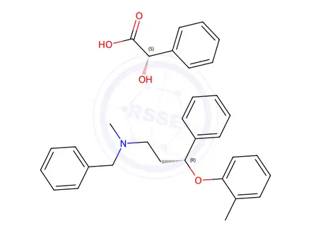 Chemical structure of (R)-N-Benzyl-N-methyl-3-phenyl-3-(o-tolyloxy)propan-1-amine S-Mandelic Acid
