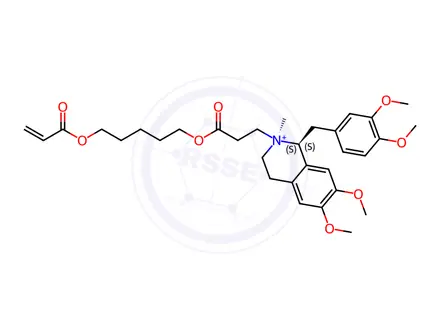 Chemical structure of Isoquinolinium, 1-[(3,4-dimethoxyphenyl)methyl]-1,2,3,4-tetrahydro-6,7-dimethoxy-2-methyl-2-[3-oxo-3-[[5-[(1-oxo-2-propen-1-yl)oxy]pentyl]oxy]propyl]-, (1R,2R)-