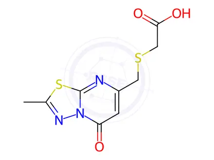 Chemical structure of {[(2-Methyl-5-oxo-5H-[1,3,4]thiadiazolo[3,2-a]pyrimidin-7-yl)methyl]thio}acetic acid