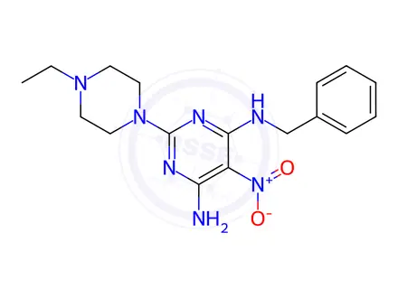 Chemical structure of N4-Benzyl-2-(4-ethylpiperazin-1-yl)-5-nitropyrimidine-4,6-diamine