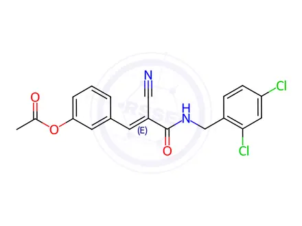 Chemical structure of 3-[(1E)-2-Cyano-2-{[(2,4-dichlorophenyl)methyl]carbamoyl}eth-1-en-1-yl]phenyl acetate
