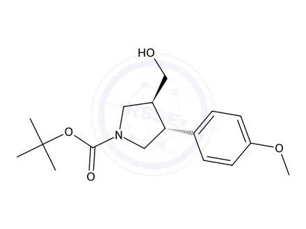 Chemical structure of Tert-butyl (3S,4R)-3-(hydroxymethyl)-4-(4-methoxyphenyl)pyrrolidine-1-carboxylate