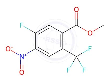 Chemical structure of Benzoic acid, 5-fluoro-4-nitro-2-(trifluoromethyl)-, methyl ester