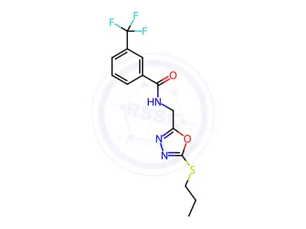 Chemical structure of N-((5-(Propylthio)-1,3,4-oxadiazol-2-yl)methyl)-3-(trifluoromethyl)benzamide