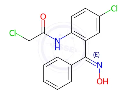 Chemical structure of 2-Chloro-N-[4-chloro-2-[(hydroxyimino)phenylmethyl]phenyl]acetamide