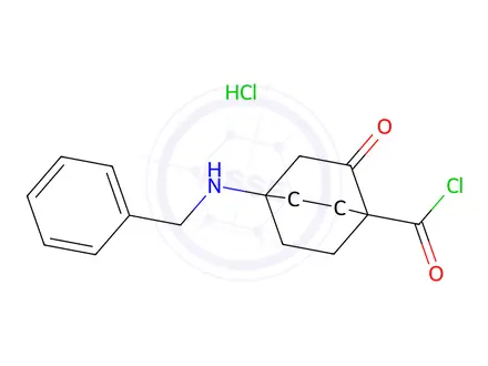 Chemical structure of 4-(benzylamino)-2-oxo-bicyclo[2.2.2]octane-1-carbonyl chloride;hydrochloride