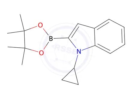 Chemical structure of 1-Cyclopropyl-2-(4,4,5,5-tetramethyl-1,3,2-dioxaborolan-2-yl)-1H-indole