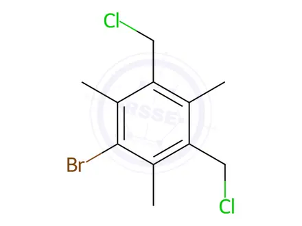 Chemical structure of Benzene, 1-bromo-3,5-bis(chloromethyl)-2,4,6-trimethyl-