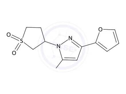 Chemical structure of 3-(5-Amino-3-(furan-2-yl)-1H-pyrazol-1-yl)tetrahydrothiophene 1,1-dioxide