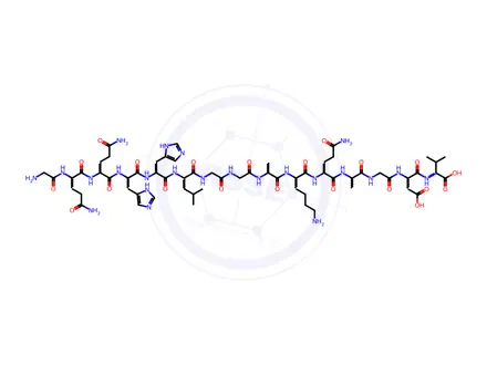 Chemical structure of (2S,5S,11S,14S,17S,20S,29S,32S,35S,38S,41S)-32,35-Bis((1H-imidazol-5-yl)methyl)-44-amino-14,38,41-tris(3-amino-3-oxopropyl)-17-(4-aminobutyl)-5-(carboxymethyl)-29-isobutyl-2-isopropyl-11,20-dimethyl-4,7,10,13,16,19,22,25,28,31,34,37,40,43-tetradecaoxo-3,6,9,12,15,18,21,24,27,30,33,36,39,42-tetradecaazatetratetracontanoic Acid