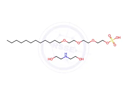 Chemical structure of Ethanol, 2-[2-[2-(dodecyloxy)ethoxy]ethoxy]-, hydrogen sulfate, compd. with 2,2'-iminobis[ethanol]