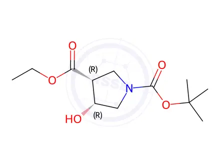 Chemical structure of O1-tert-butyl O3-ethyl cis-4-hydroxypyrrolidine-1,3-dicarboxylate
