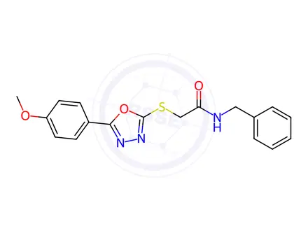Chemical structure of N-benzyl-2-((5-(4-methoxyphenyl)-1,3,4-oxadiazol-2-yl)thio)acetamide