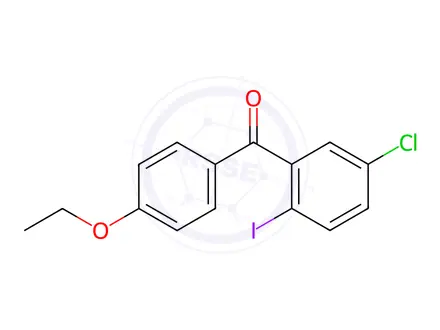 Chemical structure of Methanone, (5-chloro-2-iodophenyl)(4-ethoxyphenyl)-