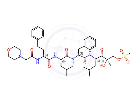 Chemical structure of (4S,7S,10S,13S,15R)-10-benzyl-15-Hydroxy-7,13-diisobutyl-15-Methyl-1-Morpholino-2,5,8,11,14-Pentaoxo-4-phenethyl-3,6,9,12-Tetraazahexadecan-16-yl Methanesulfonate