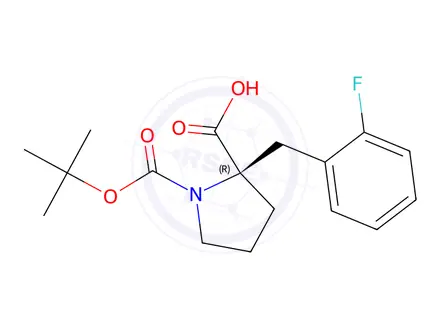 Chemical structure of (R)-1-(tert-Butoxycarbonyl)-2-(2-fluorobenzyl)-pyrrolidine-2-carboxylic acid
