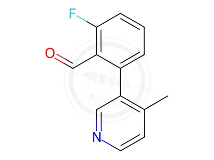 Chemical structure of 2-fluoro-6-(4-methylpyridin-3-yl)benzaldehyde