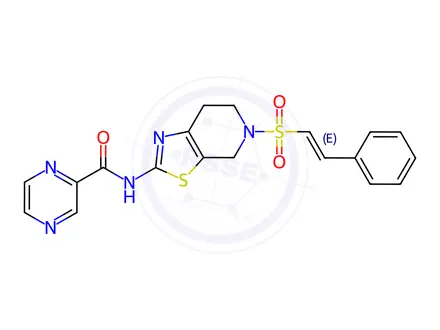 Chemical structure of N-(5-(Styrylsulfonyl)-4,5,6,7-tetrahydrothiazolo[5,4-c]pyridin-2-yl)pyrazine-2-carboxamide