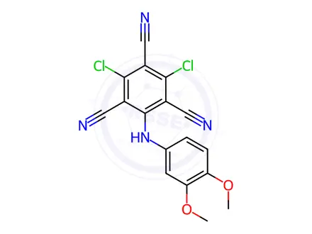 Chemical structure of 2,4-Dichloro-6-[(3,4-dimethoxyphenyl)amino]-1,3,5-benzenetricarbonitrile