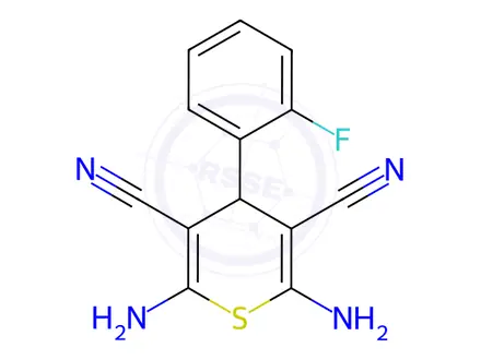 Chemical structure of 2,6-Diamino-4-(2-fluorophenyl)-4H-thiopyran-3,5-dicarbonitrile
