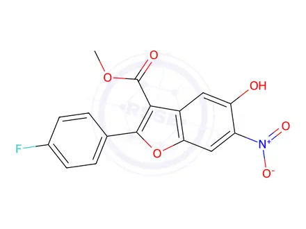 Chemical structure of Methyl 2-(4-fluorophenyl)-5-hydroxy-6-nitrobenzofuran-3-carboxylate