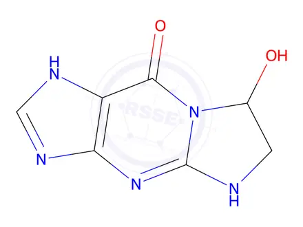 Chemical structure of 5,6,7,9-tetrahydro-7-hydroxy-9-oxoimidazo(1,2-a)purine