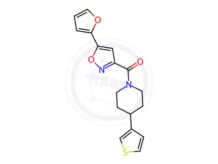 Chemical structure of (5-(Furan-2-yl)isoxazol-3-yl)(4-(thiophen-3-yl)piperidin-1-yl)methanone