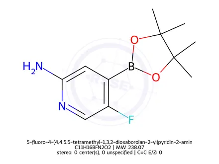 Chemical structure of 5-fluoro-4-(4,4,5,5-tetramethyl-1,3,2-dioxaborolan-2-yl)pyridin-2-amine
