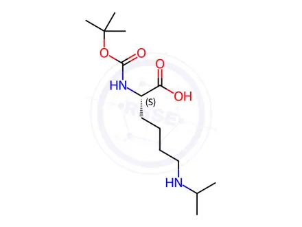 Chemical structure of (2S)-2-[(2-Methylpropan-2-yl)oxycarbonylamino]-6-(propan-2-ylamino)hexanoic acid