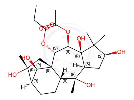 Chemical structure of (14R)-Grayanotoxane-3β,5,6β,7α,10,14,16-heptol 6-acetate 7-propanoate